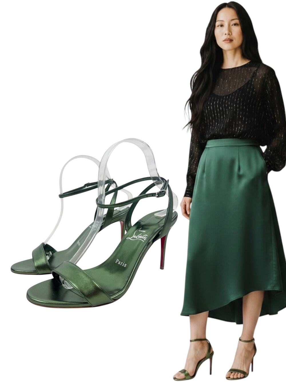 Christian Louboutin Loubigirl Open Toe Leather Sandals Green Size 39.5